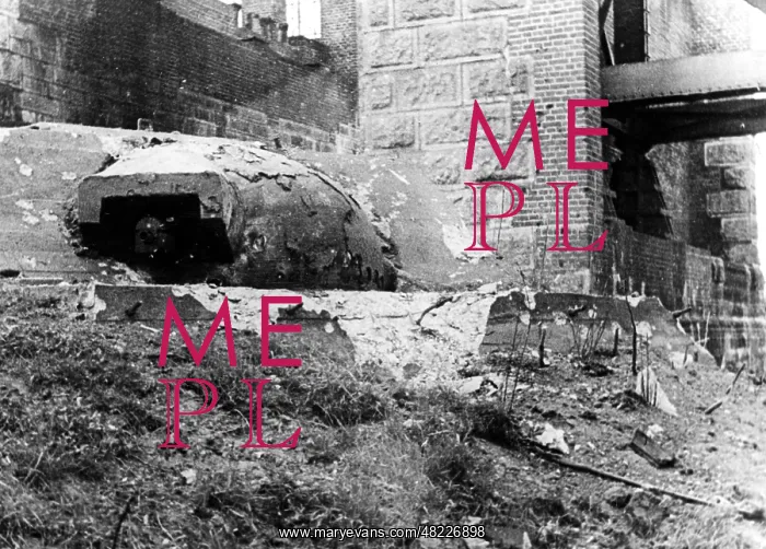 : Destroyed Dutch bunker at a crossing of the Meuse, 1940 : Destroyed Dutch bunker at a crossing of the Meuse, 1940