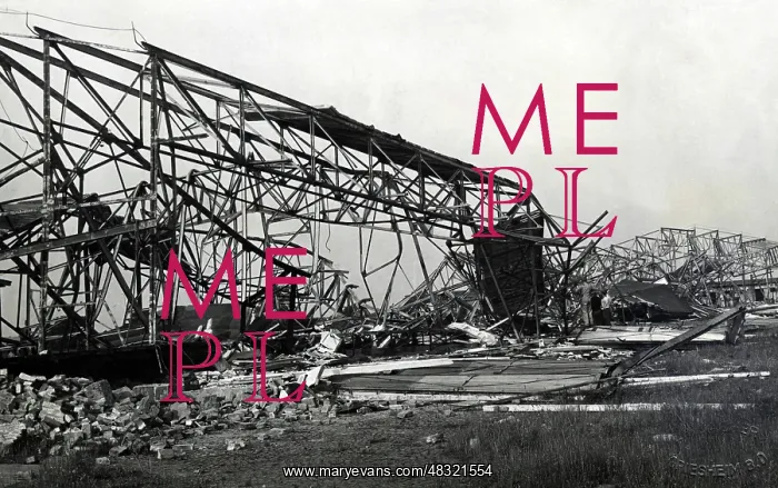 : Destroyed hangars in Griesheim, around 1919 : Destroyed hangars in Griesheim, around 1919