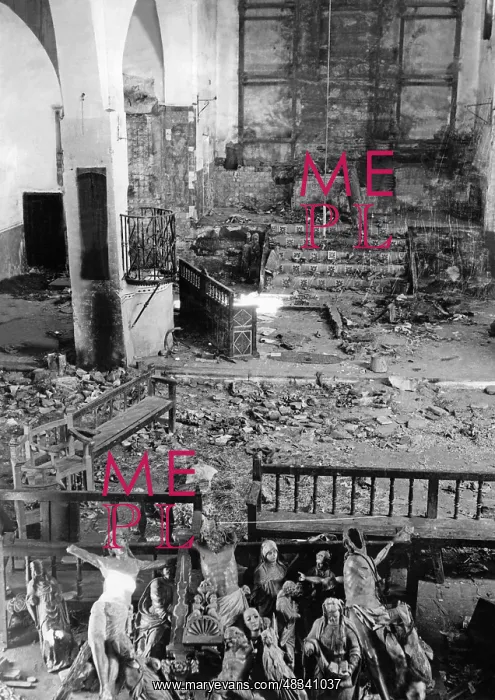: Destroyed interior of a church in Madrid, 1936 : Destroyed interior of a church in Madrid, 1936