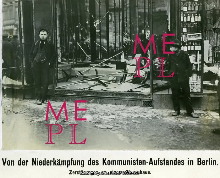 : Destroyed shop window after the March Fights in Berlin, 1919 : Destroyed shop window after the March Fights in Berlin, 1919