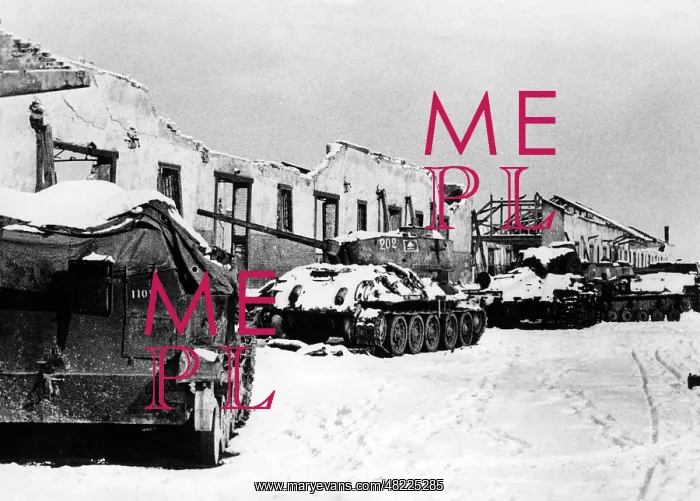 : Destroyed Soviet tanks in Szekesfehervar, 1945 : Destroyed Soviet tanks in Szekesfehervar, 1945