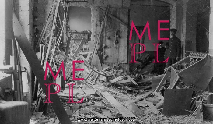 : Destroyed telegraph room after a dynamite attack, 1921 : Destroyed telegraph room after a dynamite attack, 1921