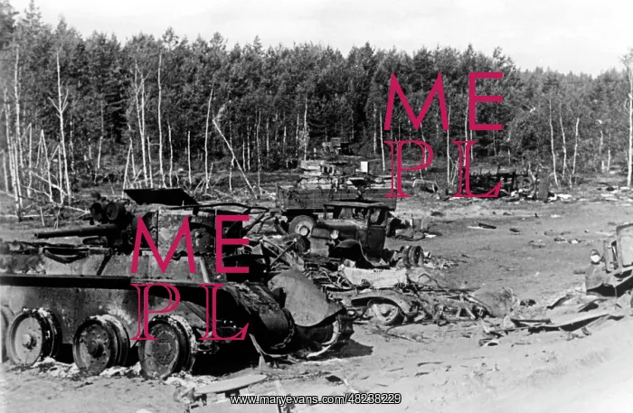 : Destroyed vehicles of the Red Army at Bialystok, 1941 : Destroyed vehicles of the Red Army at Bialystok, 1941