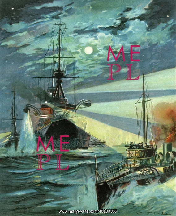 : Destroyers attacking a Battleship by night : Destroyers attacking a Battleship by night