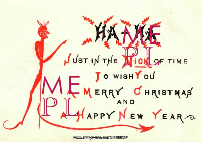  : Devil with comic verse on a Christmas and New Year card