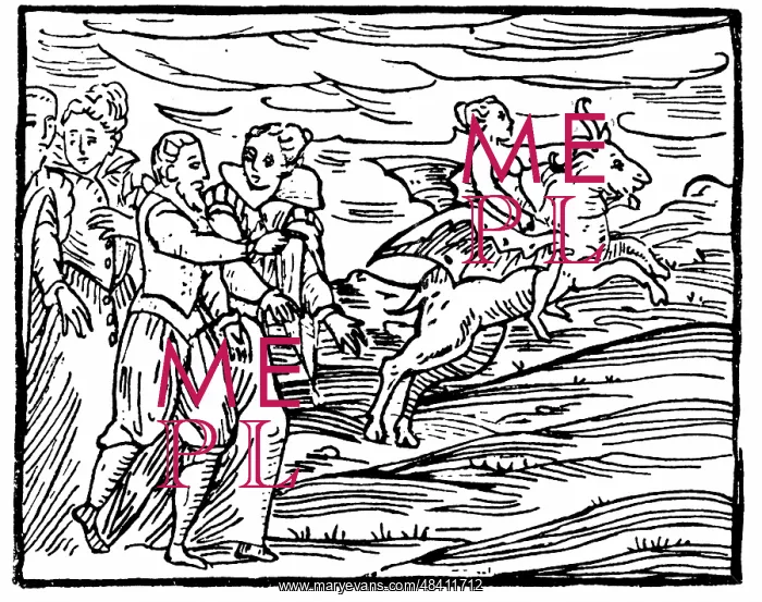 : The Devil, in form of a flying goat, carrying : The Devil, in form of a flying goat, carrying