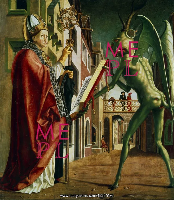 : The Devil presenting St Augustine (of Hippo) with : The Devil presenting St Augustine (of Hippo) with
