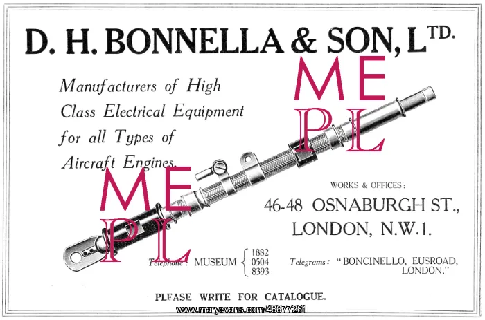 : D.H.Bonella Electrical Equipment For Aircraft 1929 : D.H.Bonella Electrical Equipment For Aircraft 1929