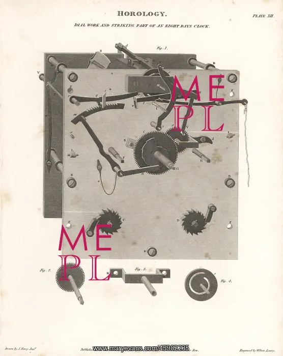 : Dial work and striking part of an eight-day clock : Dial work and striking part of an eight-day clock