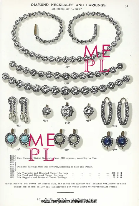: Diamond necklaces and earrings, circa 1895 : Diamond necklaces and earrings, circa 1895