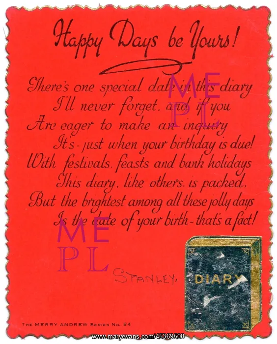  : Diary with comic verse on a birthday card