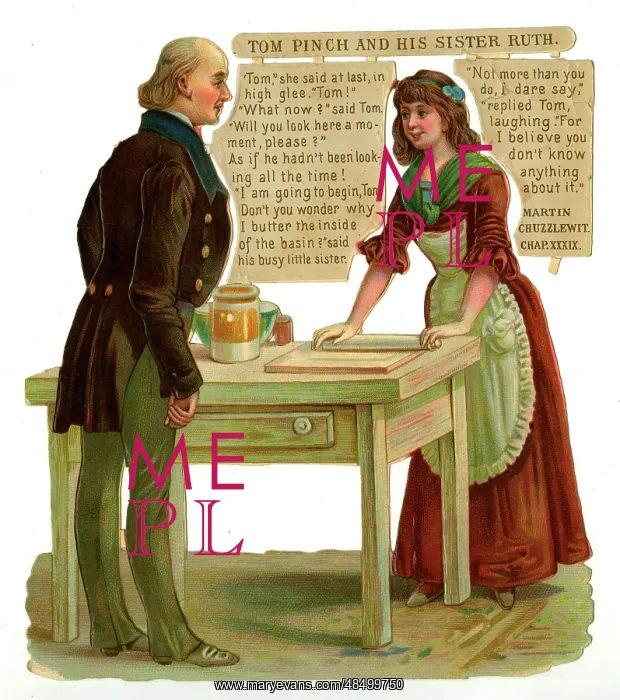 : Dickens scrap - Tom Pinch and Ruth in Martin Chuzzlewit : Dickens scrap - Tom Pinch and Ruth in Martin Chuzzlewit
