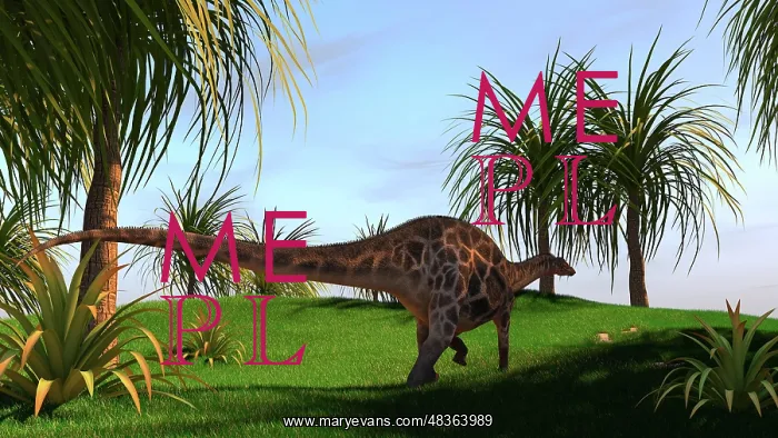 : Dicraeosaurus walking across a field : Dicraeosaurus walking across a field