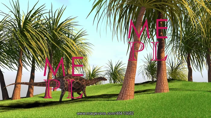 : Dicraeosaurus walking across a field : Dicraeosaurus walking across a field