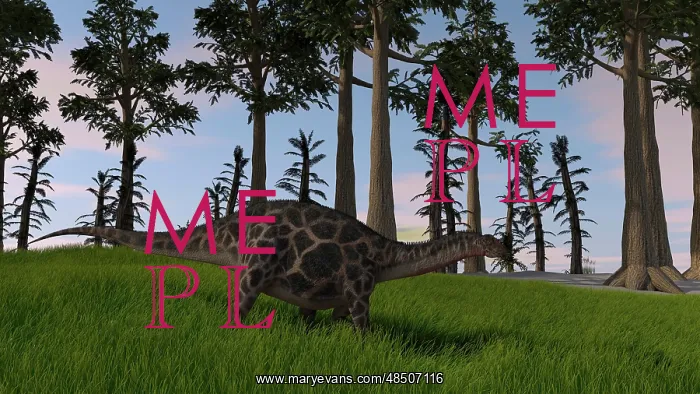 : Dicraeosaurus walking through a field : Dicraeosaurus walking through a field