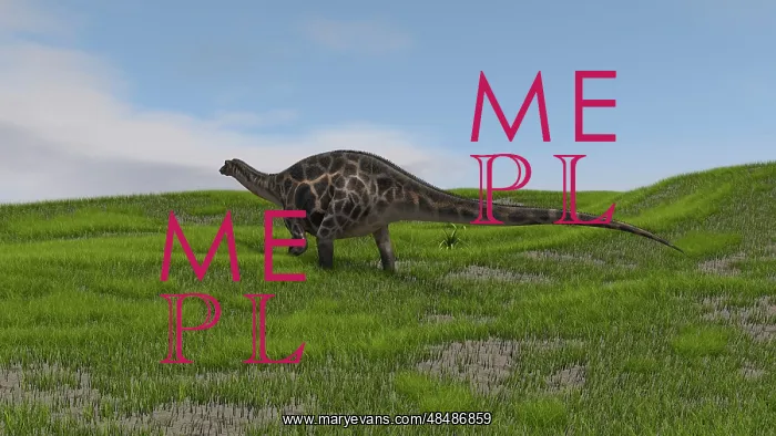 : Dicraeosaurus walking across a grassy field : Dicraeosaurus walking across a grassy field