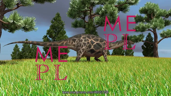 : Dicraeosaurus walking across an open field : Dicraeosaurus walking across an open field
