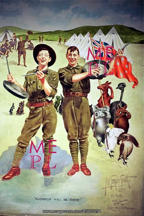 : Two diggers playing frying-pans in front of their bell tents