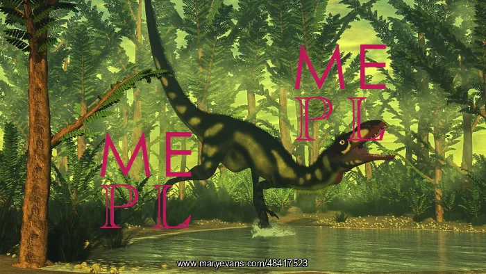 : Dilong dinosaur running through a forest : Dilong dinosaur running through a forest
