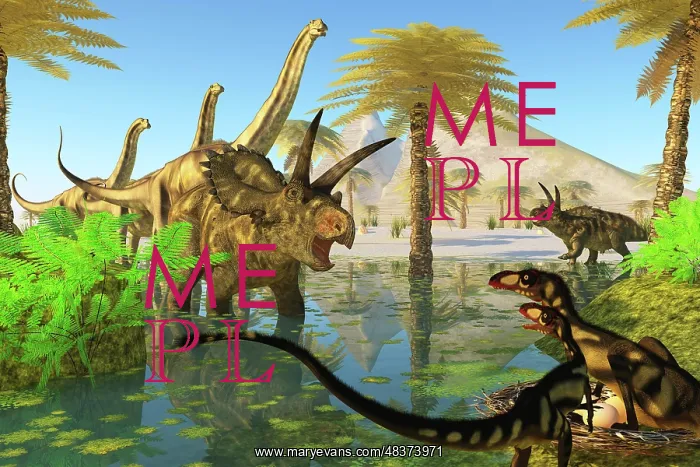 : Two Dilong dinosaurs guard their nest from a ? : Two Dilong dinosaurs guard their nest from a ?