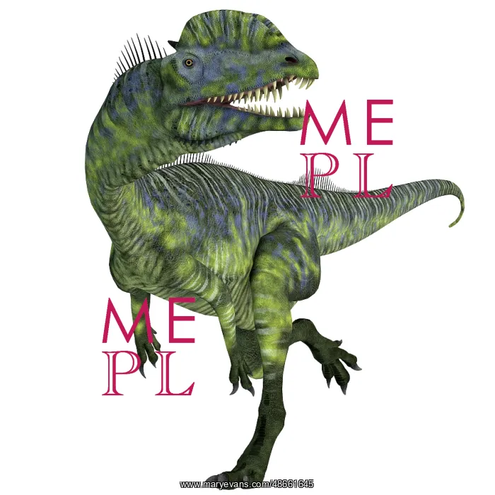 : Dilophosaurus dinosaur running, front view : Dilophosaurus dinosaur running, front view