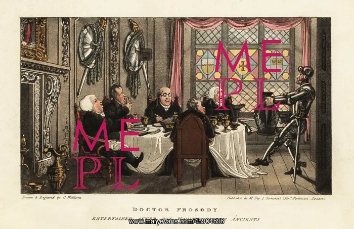 : Dining in a medieval baronial room : Dining in a medieval baronial room