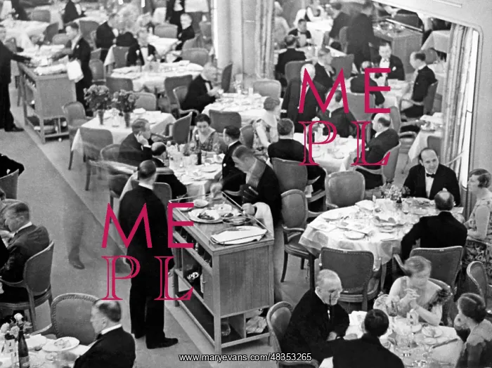 : Dining room of the Europa, ca. 1935 : Dining room of the Europa, ca. 1935