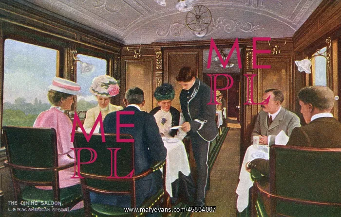 : Dining saloon on a London to Liverpool express train : Dining saloon on a London to Liverpool express train