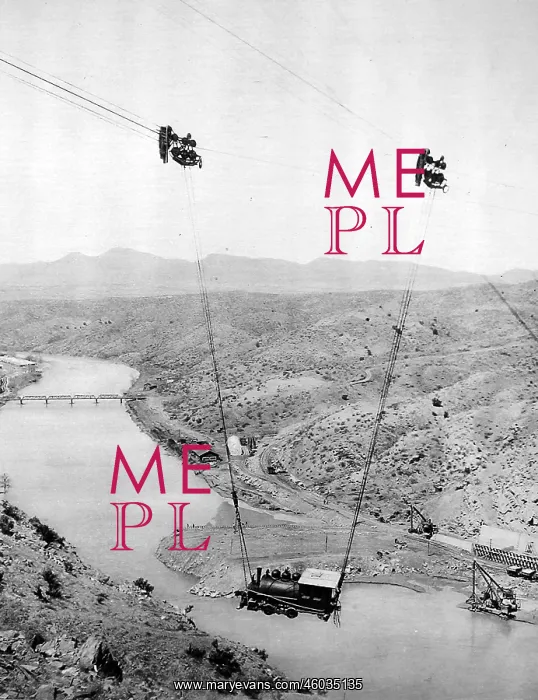 : Dinky engine slung from cables in New Mexico : Dinky engine slung from cables in New Mexico