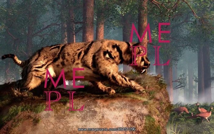: Dinofelis, a prehistoric cat, gets ready to attack a group ? : Dinofelis, a prehistoric cat, gets ready to attack a group ?