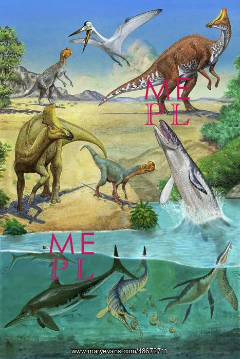 : Dinosaurs and aquatic reptiles in a prehistoric environment : Dinosaurs and aquatic reptiles in a prehistoric environment