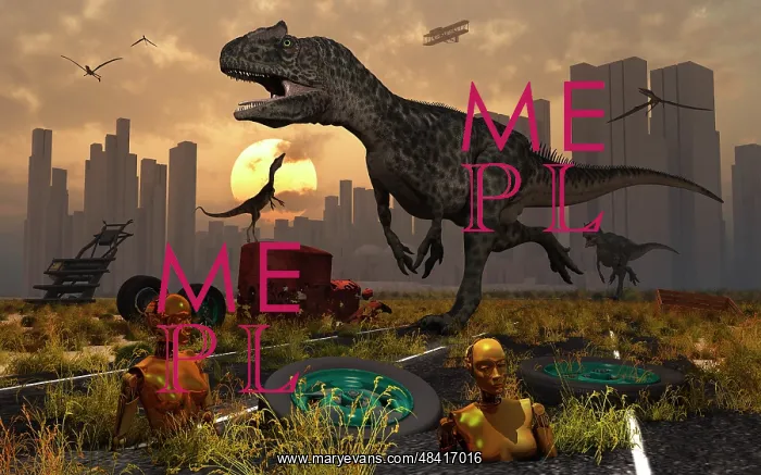  : Dinosaurs run wild and robotic androids melt into the ?