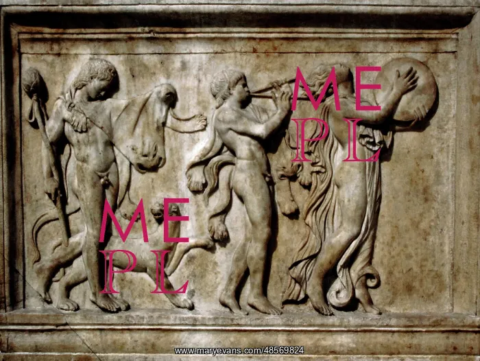 : Dionysiac procession. Relief. Maenad, satyrs and panther dan : Dionysiac procession. Relief. Maenad, satyrs and panther dan