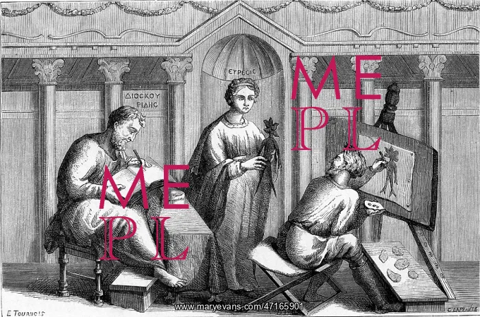 : Dioscorides receives a mandrake root from Euresis : Dioscorides receives a mandrake root from Euresis