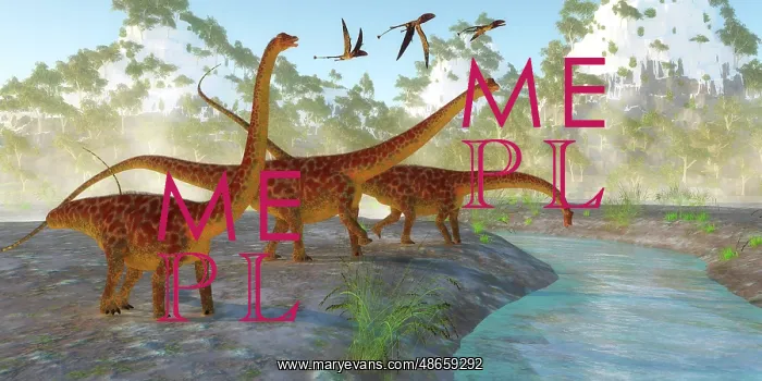 : Diplodocus dinosaurs drink from a river as a flock : Diplodocus dinosaurs drink from a river as a flock