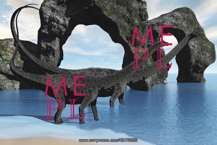 : Diplodocus dinosaurs wade through shallow waters of a ? : Diplodocus dinosaurs wade through shallow waters of a ?