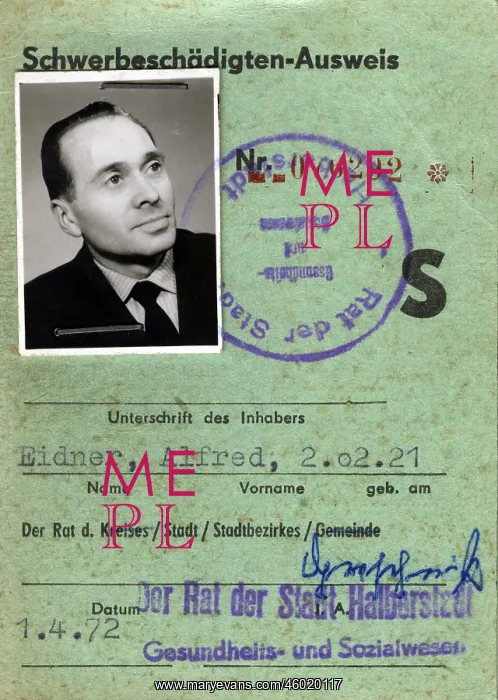 : Disabled persons pass, Halberstadt, Germany, 1972 : Disabled persons pass, Halberstadt, Germany, 1972