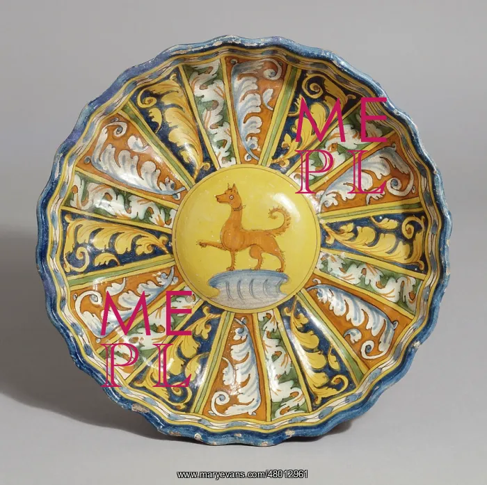 : Dish: Dog. Italian majolica from Montelupo, late 16th century : Dish: Dog. Italian majolica from Montelupo, late 16th century