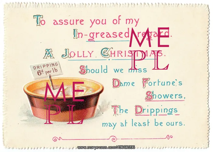  : Dish of dripping with comic verse on a Christmas card