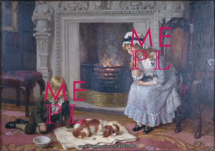 : A Dish of Milk ' two children with dog : A Dish of Milk ' two children with dog