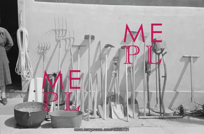 : Display of gardening tools, San Antonio, Texas, 1939 : Display of gardening tools, San Antonio, Texas, 1939