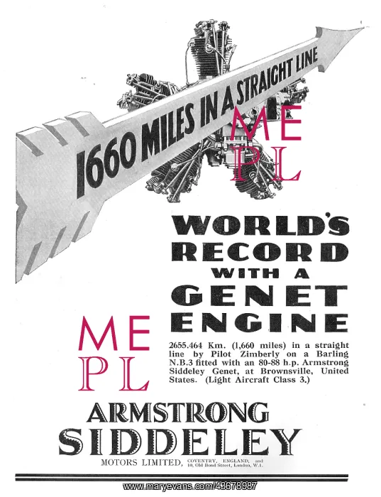 : Distance Record For Armstrong Siddeley Genet Aero Engine : Distance Record For Armstrong Siddeley Genet Aero Engine
