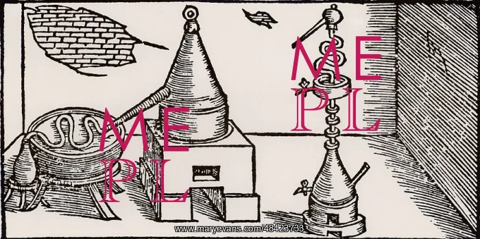 : Distillation of alcohol (aqua vitae). (Venice, 1540) : Distillation of alcohol (aqua vitae). (Venice, 1540)