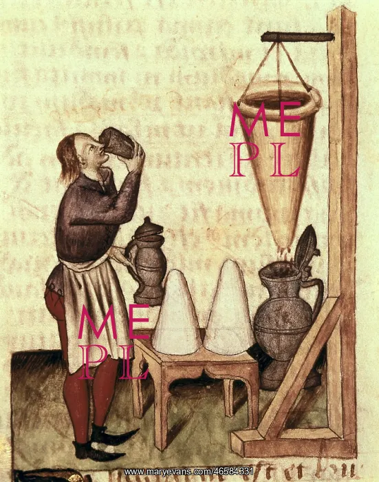 : Distilling alcohol. Illustration from Tractatus : Distilling alcohol. Illustration from Tractatus
