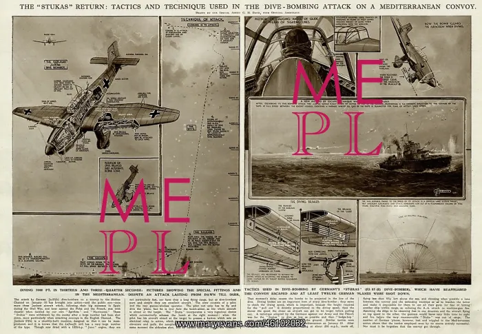 : Dive-bombing attack on Mediterranean convoy by G. H. Davis : Dive-bombing attack on Mediterranean convoy by G. H. Davis