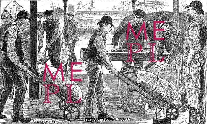 : Dockers unloading sugar at West India Docks, London : Dockers unloading sugar at West India Docks, London