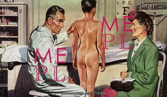  : Doctor examines boy with her mother watching