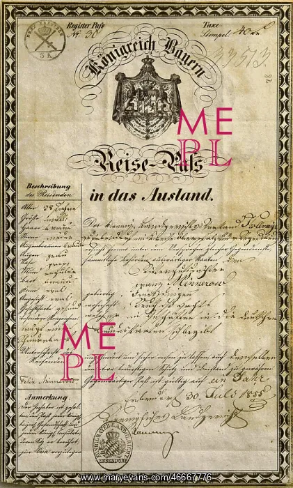 : documents, passport, Kindom of Bavaria, issued : documents, passport, Kindom of Bavaria, issued