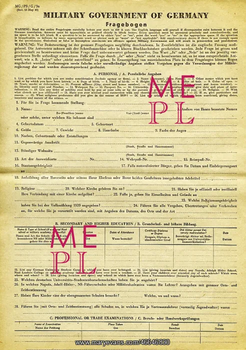 : documents, questionaire of the Allied Military : documents, questionaire of the Allied Military