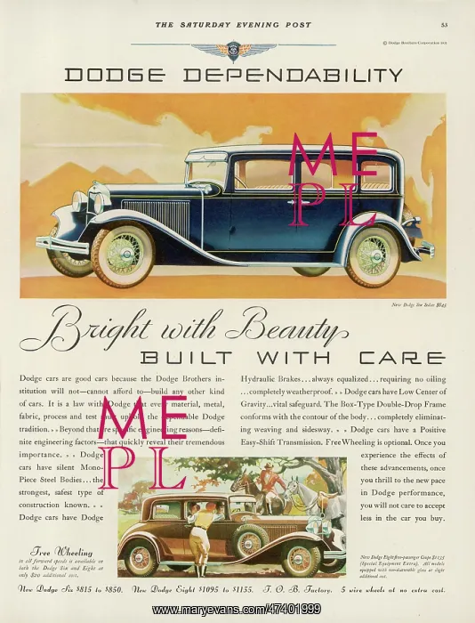 : Dodge Motor Car Advertisement : Dodge Motor Car Advertisement